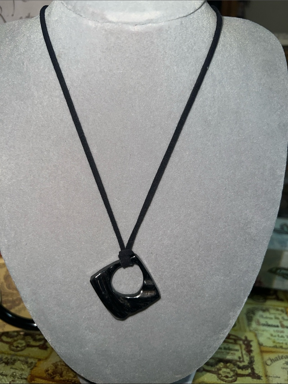 Lia Sophia Black Geometric Open-Square Pendant Necklace